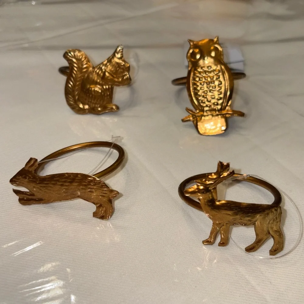 New Anthropologie Terrain Golden Animals Napkin Rings, Set of 4 Harvest Fall